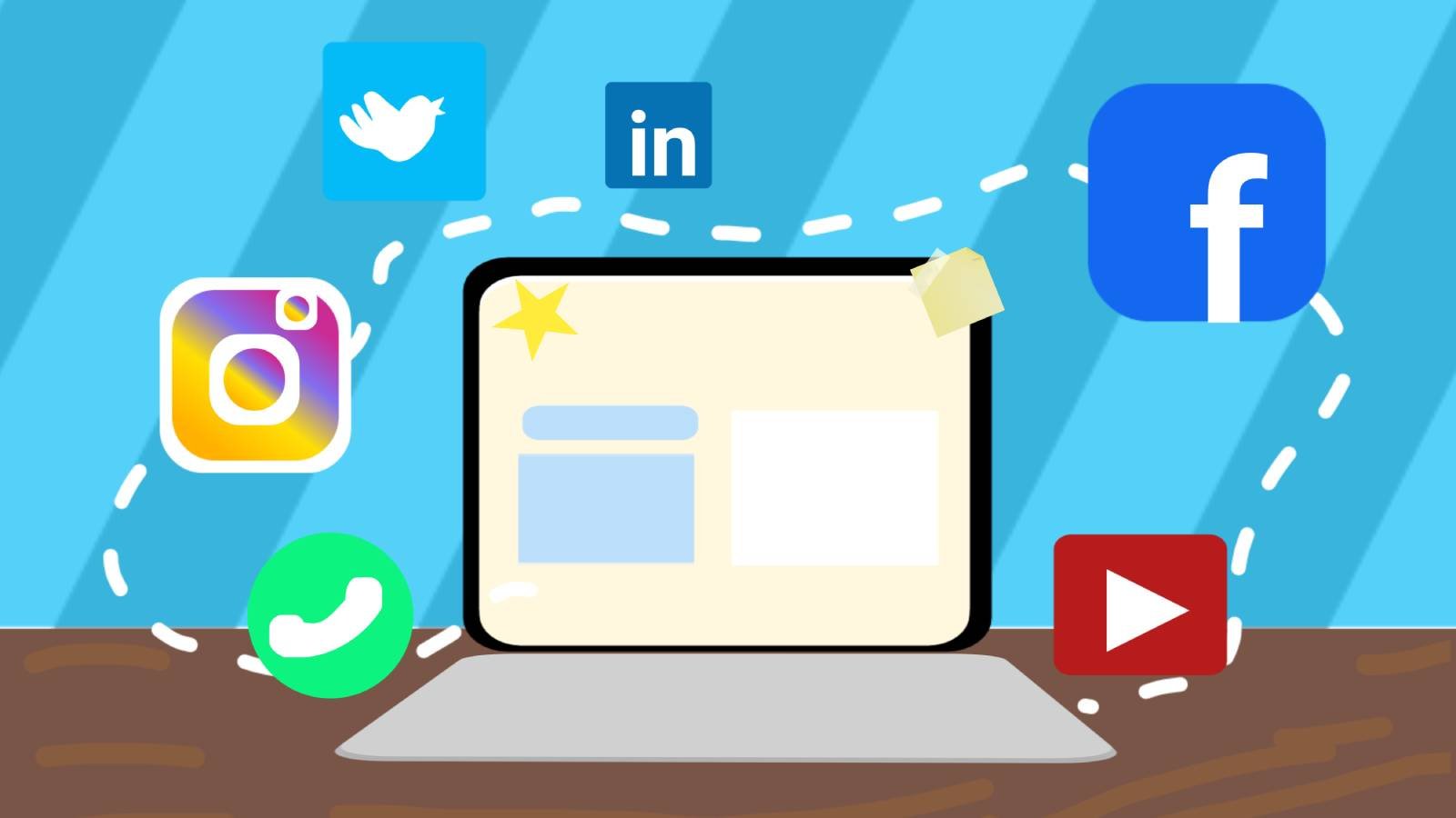 Setas apontando de várias redes sociais em direção a um funil central